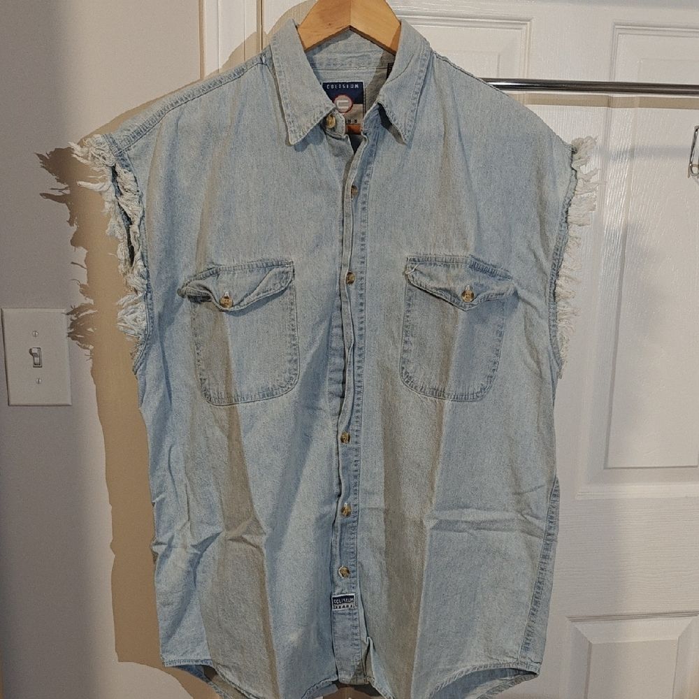 Men's Sleeveless Denim Shirt - Light Blue